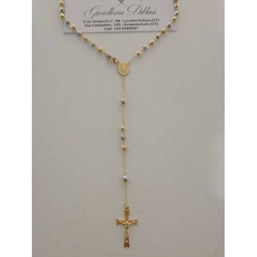 COLLANA ROSARIO ORO Giallo Bianco 18Kt 750% CATENINA Uomo Donna Sfere Diamantate - 1
