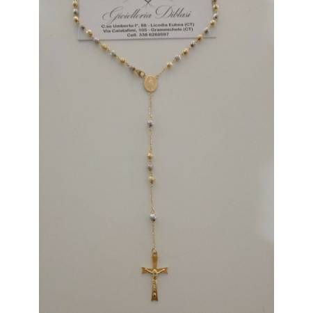 COLLANA ROSARIO ORO Giallo Bianco 18Kt 750% CATENINA Uomo Donna Sfere Diamantate - 1