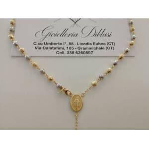 COLLANA ROSARIO ORO Giallo Bianco 18Kt 750% CATENINA Uomo Donna Sfere Diamantate - 1 2
