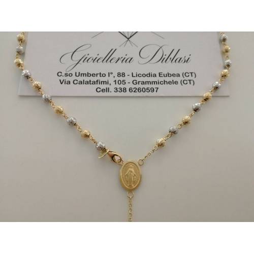 COLLANA ROSARIO ORO Giallo Bianco 18Kt 750% CATENINA Uomo Donna Sfere Diamantate - 2
