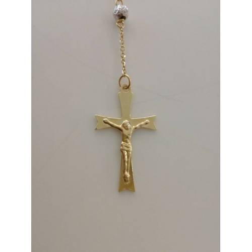 COLLANA ROSARIO ORO Giallo Bianco 18Kt 750% CATENINA Uomo Donna Sfere Diamantate - 3