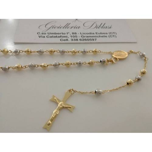 COLLANA ROSARIO ORO Giallo Bianco 18Kt 750% CATENINA Uomo Donna Sfere Diamantate - 5