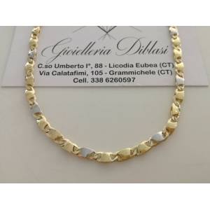 COLLANA Collier CATENA Girocollo ORO 18 KT 750% GIALLO BIANCO Maglia Uomo Donna - 1