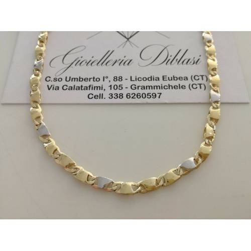 COLLANA Collier CATENA Girocollo ORO 18 KT 750% GIALLO BIANCO Maglia Uomo Donna - 1