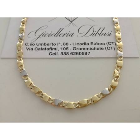 COLLANA Collier CATENA Girocollo ORO 18 KT 750% GIALLO BIANCO Maglia Uomo Donna - 1