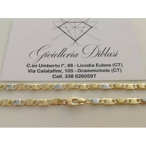 COLLANA Collier CATENA Girocollo ORO 18 KT 750% GIALLO BIANCO Maglia Uomo Donna - 2