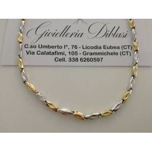COLLANA In ORO Bicolore GIALLO E ORO BIANCO Unisex Oro 18 KT 750% Made In Italy - 1