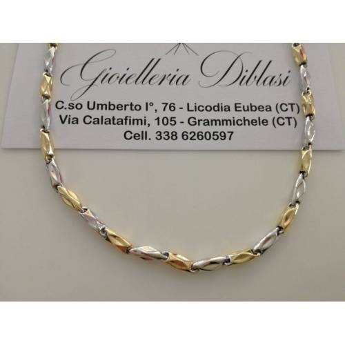 COLLANA In ORO Bicolore GIALLO E ORO BIANCO Unisex Oro 18 KT 750% Made In Italy - 1