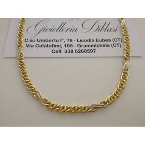 COLLANA In ORO Bicolore GIALLO E ORO BIANCO Unisex Oro 18 KT 750% Made In Italy - 1