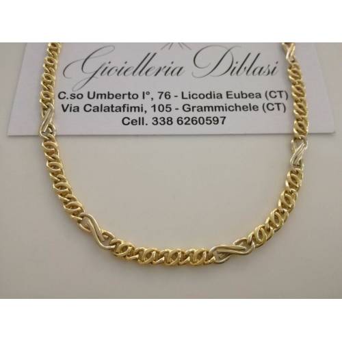 COLLANA In ORO Bicolore GIALLO E ORO BIANCO Unisex Oro 18 KT 750% Made In Italy - 1