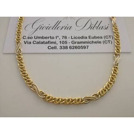 COLLANA In ORO Bicolore GIALLO E ORO BIANCO Unisex Oro 18 KT 750% Made In Italy - 1