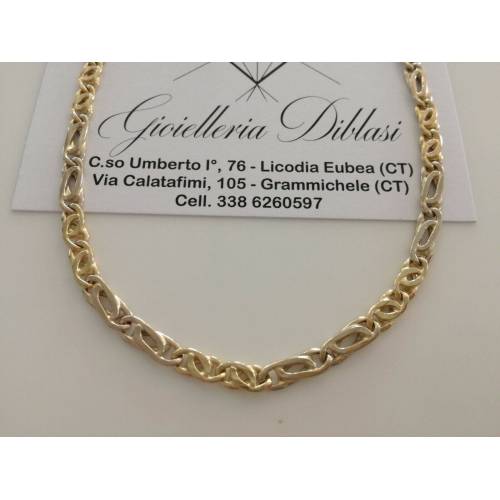 COLLANA In ORO Bicolore GIALLO E BIANCO 18 Karati 750% Uomo Donna Unisex Collier - 1