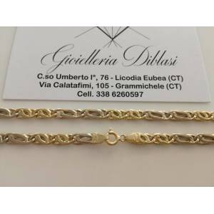 COLLANA In ORO Bicolore GIALLO E BIANCO 18 Karati 750% Uomo Donna Unisex Collier - 1 2