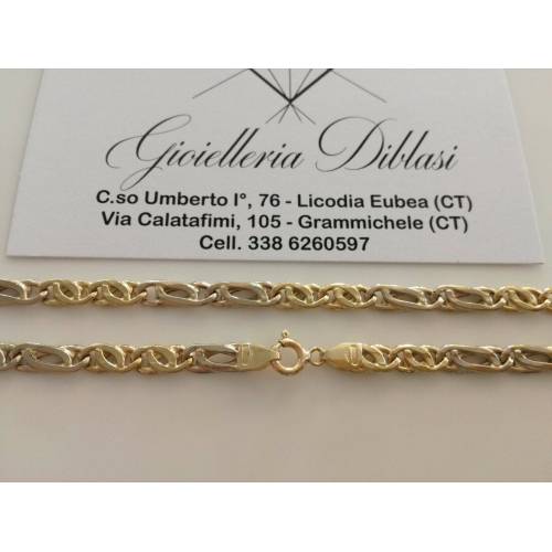 COLLANA In ORO Bicolore GIALLO E BIANCO 18 Karati 750% Uomo Donna Unisex Collier - 2