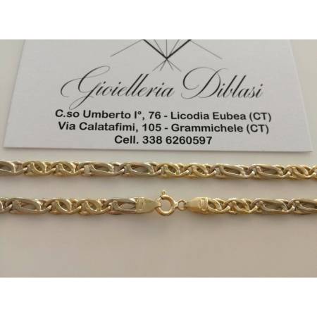 COLLANA In ORO Bicolore GIALLO E BIANCO 18 Karati 750% Uomo Donna Unisex Collier - 2