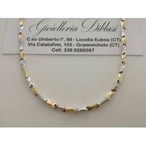 COLLANA Collier Catena Girocollo ORO 18 KT 750% GIALLO BIANCO Bicolor Uomo Donna - 1