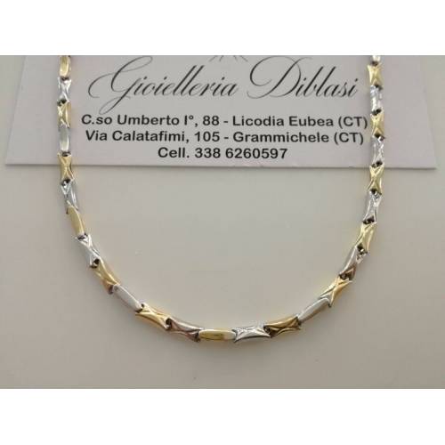 COLLANA Collier Catena Girocollo ORO 18 KT 750% GIALLO BIANCO Bicolor Uomo Donna - 1