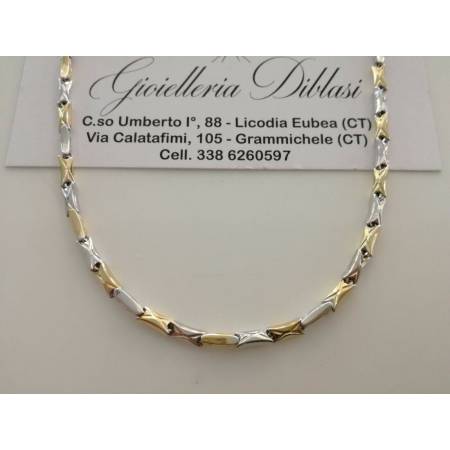 COLLANA Collier Catena Girocollo ORO 18 KT 750% GIALLO BIANCO Bicolor Uomo Donna - 1