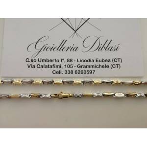 COLLANA Collier Catena Girocollo ORO 18 KT 750% GIALLO BIANCO Bicolor Uomo Donna - 1 2