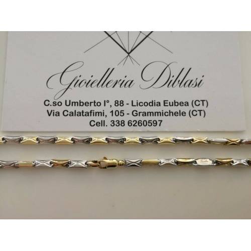 COLLANA Collier Catena Girocollo ORO 18 KT 750% GIALLO BIANCO Bicolor Uomo Donna - 2