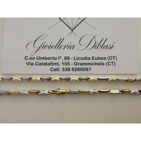COLLANA Collier Catena Girocollo ORO 18 KT 750% GIALLO BIANCO Bicolor Uomo Donna - 2