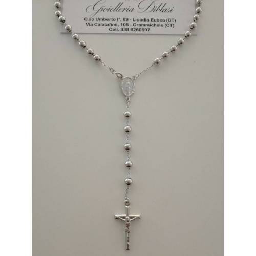 COLLANA ROSARIO Collier ORO BIANCO 18 Kt 750% CATENINA Uomo Donna Sfere Lucide - 1
