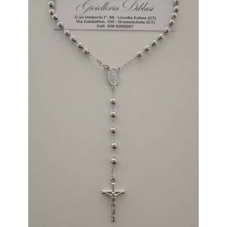 COLLANA ROSARIO Collier ORO BIANCO 18 Kt 750% CATENINA Uomo Donna Sfere Lucide - 1