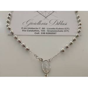 COLLANA ROSARIO Collier ORO BIANCO 18 Kt 750% CATENINA Uomo Donna Sfere Lucide - 1 2