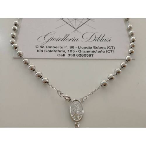 COLLANA ROSARIO Collier ORO BIANCO 18 Kt 750% CATENINA Uomo Donna Sfere Lucide - 2