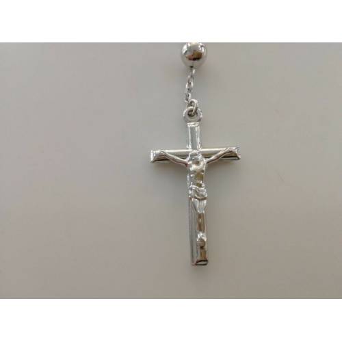 COLLANA ROSARIO Collier ORO BIANCO 18 Kt 750% CATENINA Uomo Donna Sfere Lucide - 4