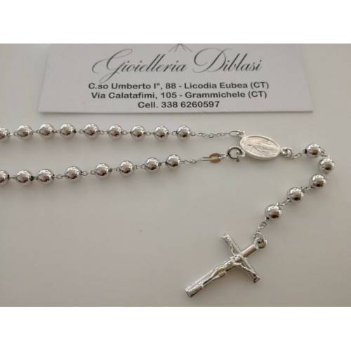 COLLANA ROSARIO Collier ORO BIANCO 18 Kt 750% CATENINA Uomo Donna Sfere Lucide - 5
