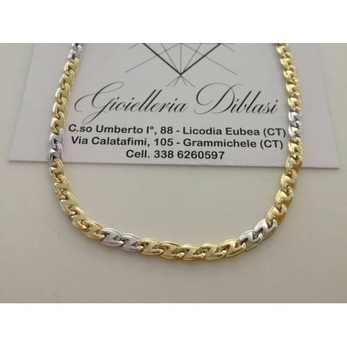 COLLANA Collier CATENA Girocollo ORO 18 KT 750% GIALLO BIANCO Maglia Uomo Donna - 1