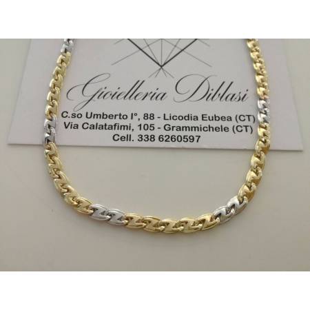 COLLANA Collier CATENA Girocollo ORO 18 KT 750% GIALLO BIANCO Maglia Uomo Donna - 1