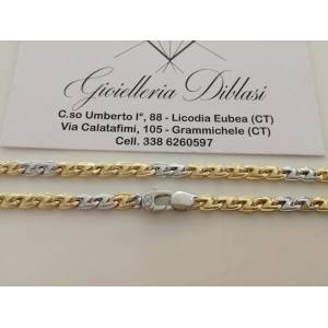 COLLANA Collier CATENA Girocollo ORO 18 KT 750% GIALLO BIANCO Maglia Uomo Donna - 1 2