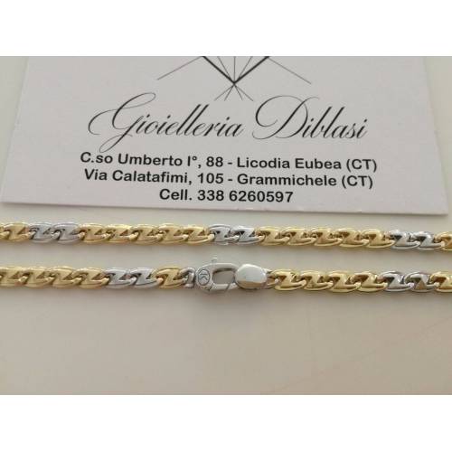 COLLANA Collier CATENA Girocollo ORO 18 KT 750% GIALLO BIANCO Maglia Uomo Donna - 2