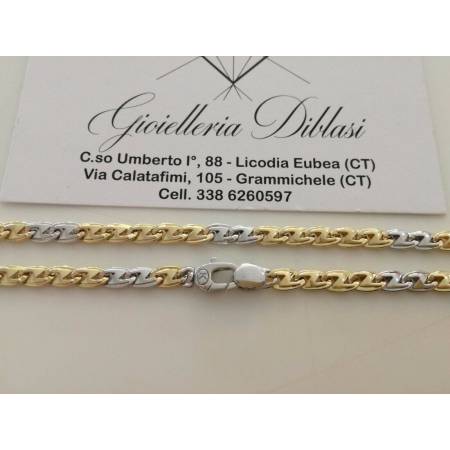 COLLANA Collier CATENA Girocollo ORO 18 KT 750% GIALLO BIANCO Maglia Uomo Donna - 2