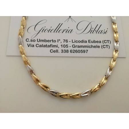 COLLANA In ORO Bicolore GIALLO E BIANCO Uomo Donna Unisex Oro 18 KT 750% Collier - 1