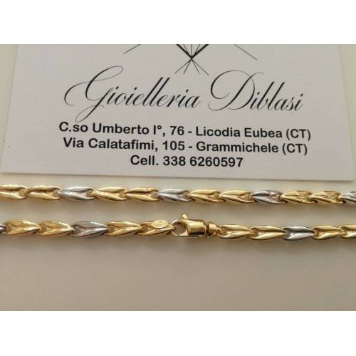 COLLANA In ORO Bicolore GIALLO E BIANCO Uomo Donna Unisex Oro 18 KT 750% Collier - 2