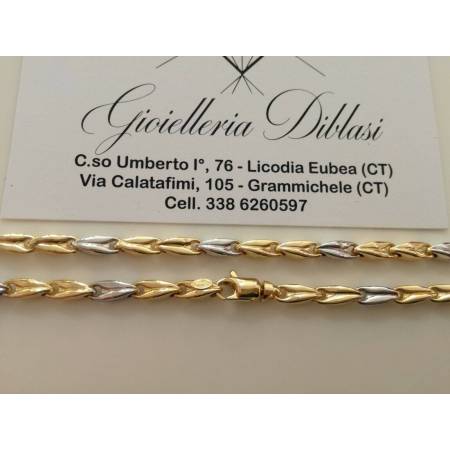 COLLANA In ORO Bicolore GIALLO E BIANCO Uomo Donna Unisex Oro 18 KT 750% Collier - 2