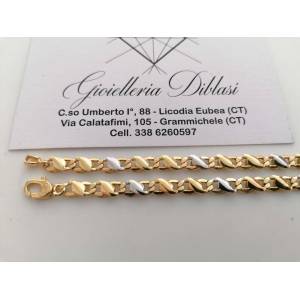 COLLANA Collier CATENA Girocollo ORO 18 KT 750% GIALLO BIANCO Bicolor Uomo Donna - 1 2