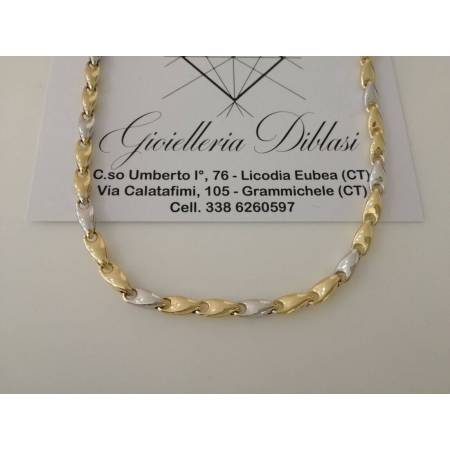 COLLANA In ORO Bicolore GIALLO E ORO BIANCO Unisex Oro 18 KT 750% Made In Italy - 1