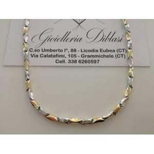 COLLANA Collier Catena Girocollo ORO Bicolor GIALLO BIANCO 18 KT 750% Uomo Donna - 1