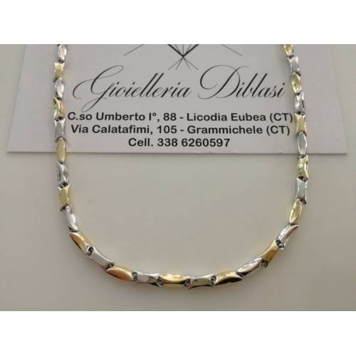 COLLANA Collier Catena Girocollo ORO Bicolor GIALLO BIANCO 18 KT 750% Uomo Donna - 1