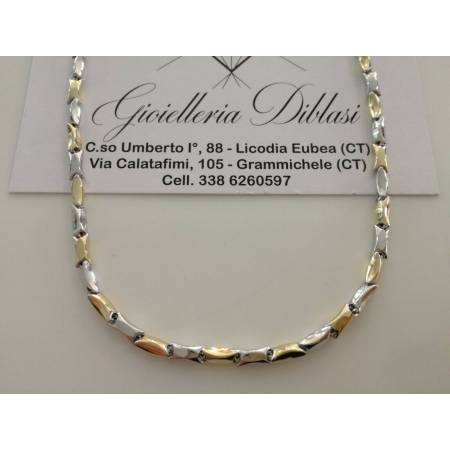 COLLANA Collier Catena Girocollo ORO Bicolor GIALLO BIANCO 18 KT 750% Uomo Donna - 1