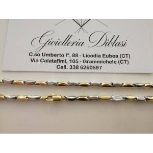 COLLANA Collier Catena Girocollo ORO Bicolor GIALLO BIANCO 18 KT 750% Uomo Donna - 1 2