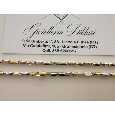 COLLANA Collier Catena Girocollo ORO Bicolor GIALLO BIANCO 18 KT 750% Uomo Donna - 2