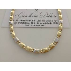 COLLANA Collier CATENA Girocollo ORO 18 KT 750% GIALLO BIANCO Bicolor Uomo Donna - 1