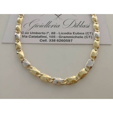 COLLANA Collier CATENA Girocollo ORO 18 KT 750% GIALLO BIANCO Bicolor Uomo Donna - 1