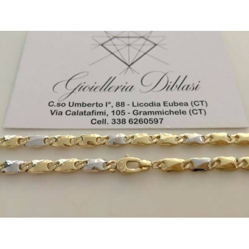 COLLANA Collier CATENA Girocollo ORO 18 KT 750% GIALLO BIANCO Bicolor Uomo Donna - 2