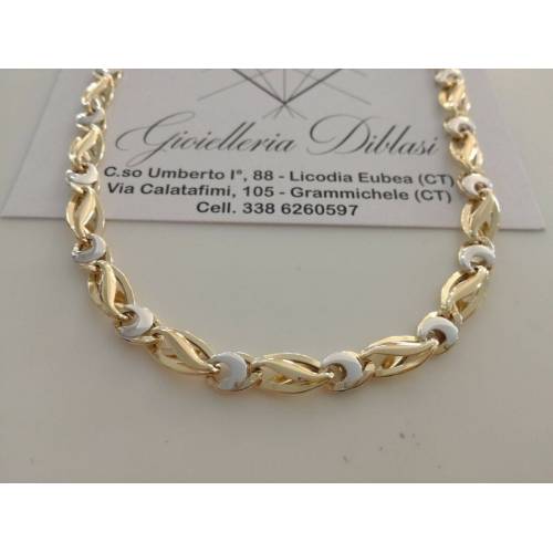 COLLANA COLLIER ORO 18 KT 750% Bicolor GIALLO BIANCO Uomo Donna CATENA Girocollo - 1
